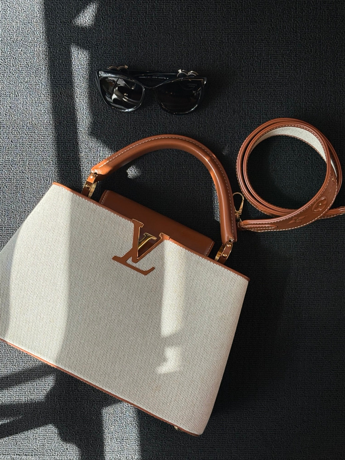 Louis Vuitton White & Tan Top Handle Bag