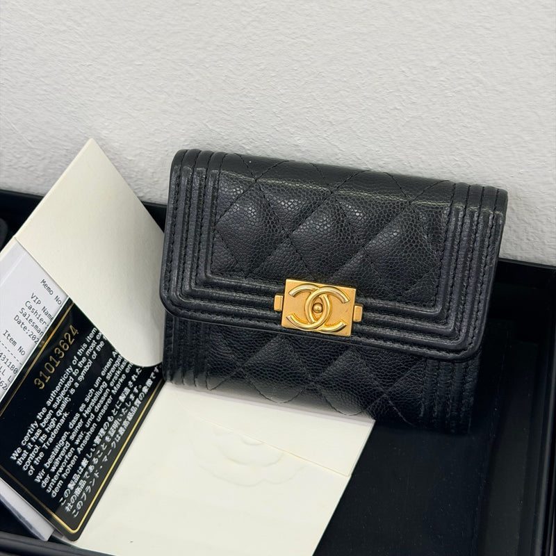 Chanel Boy Wallet, Black Caviar Leather, Gold Hardware, Series 31