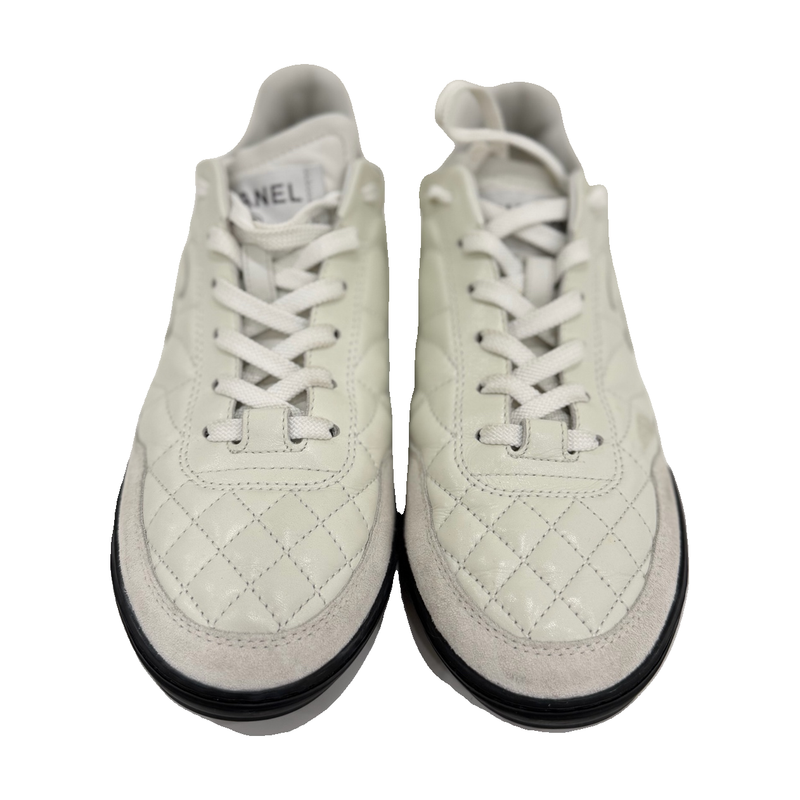 Chanel Calfskin Sneakers, White, Size 37.5