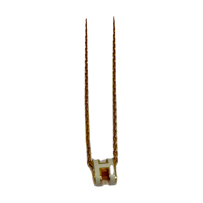 Hermès Mini Pop H Necklace, White and Gold