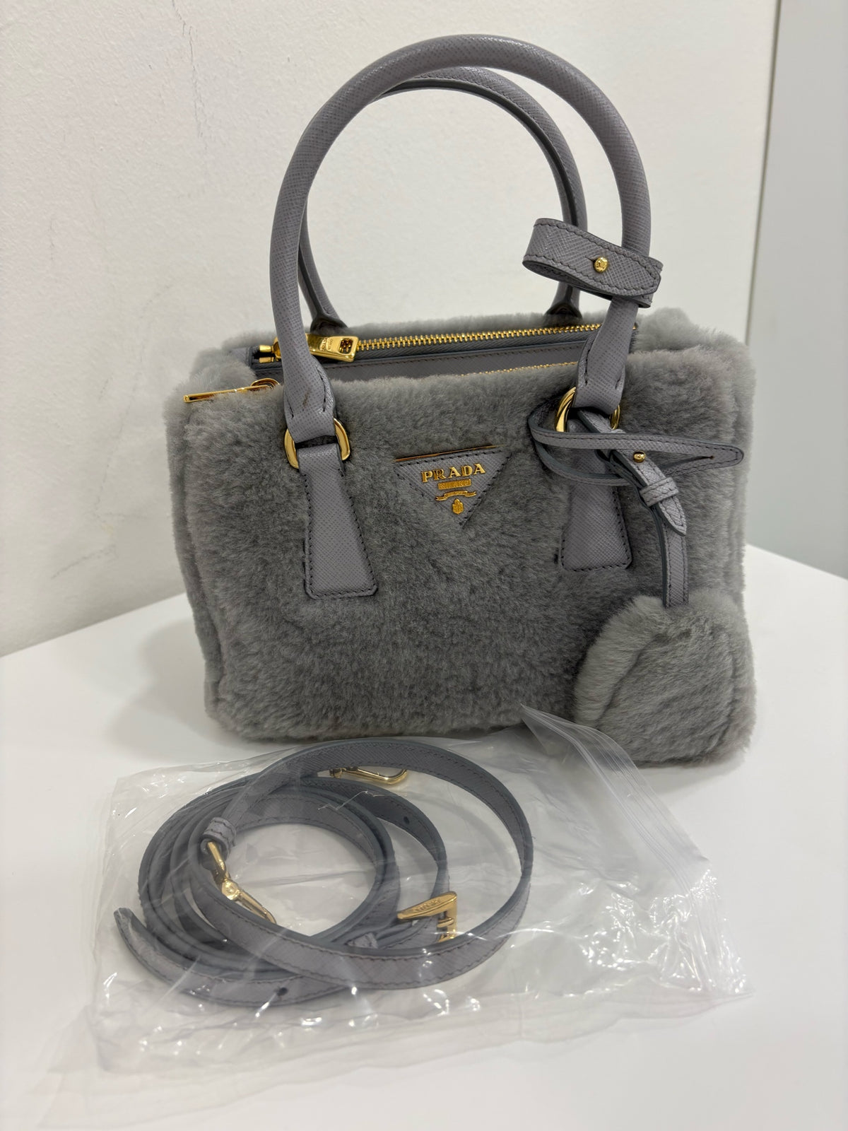 Prada Grey Fur Galleria Bag