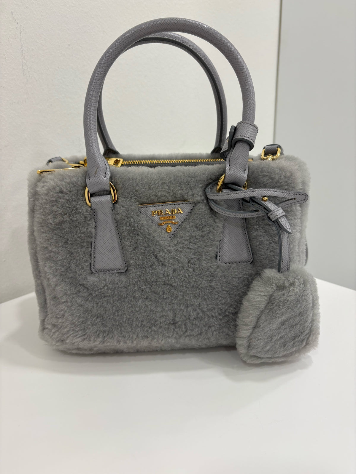 Prada Grey Fur Galleria Bag