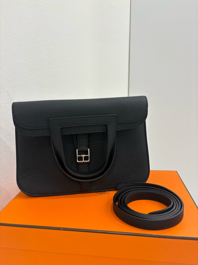 Hermès Halzan Mini, Black, Silver Hardware, U Stamp