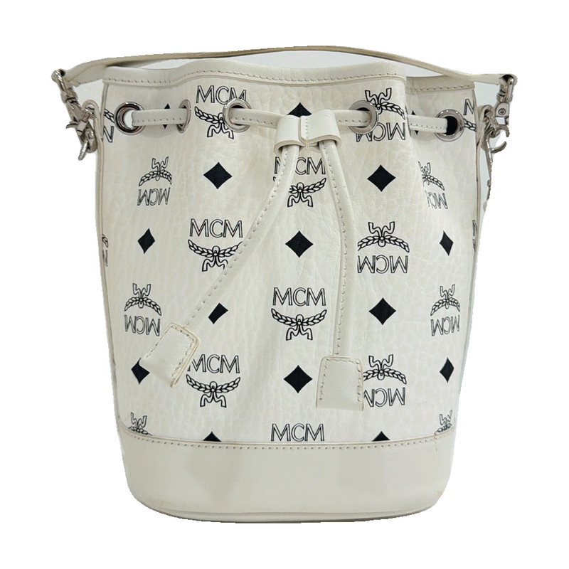 MCM White Bucket Crossbody Bag