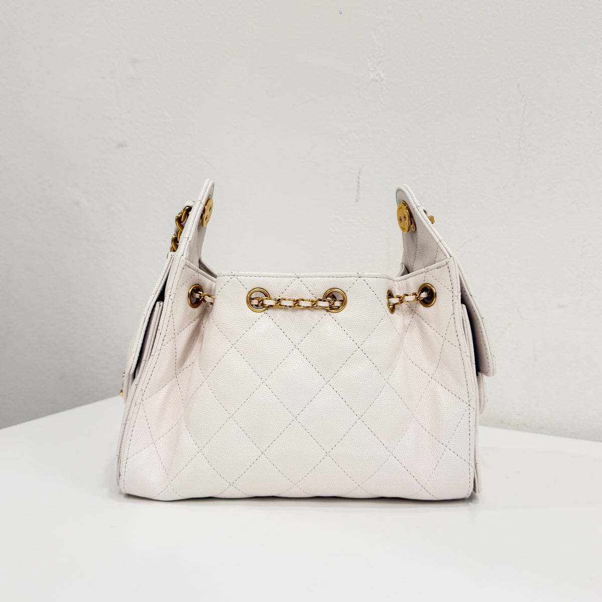 Chanel Mini 25 Bag, White Caviar Leather, Gold Hardware
