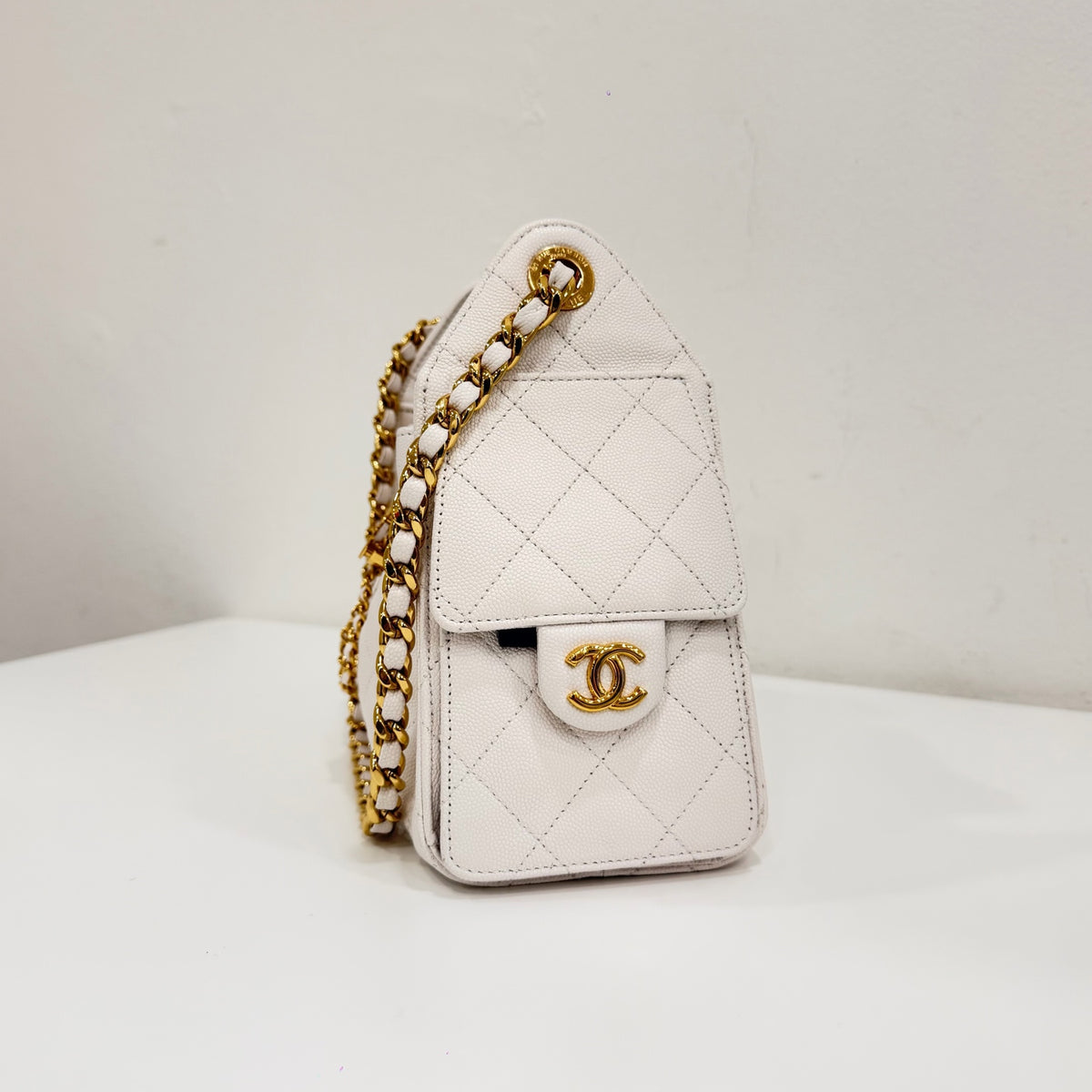 Chanel Mini 25 Bag, White Caviar Leather, Gold Hardware