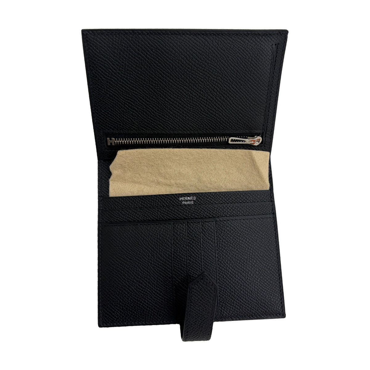 Hermès Béarn Compact Wallet, Black Epsom Leather, Silver Hardware, G Stamp