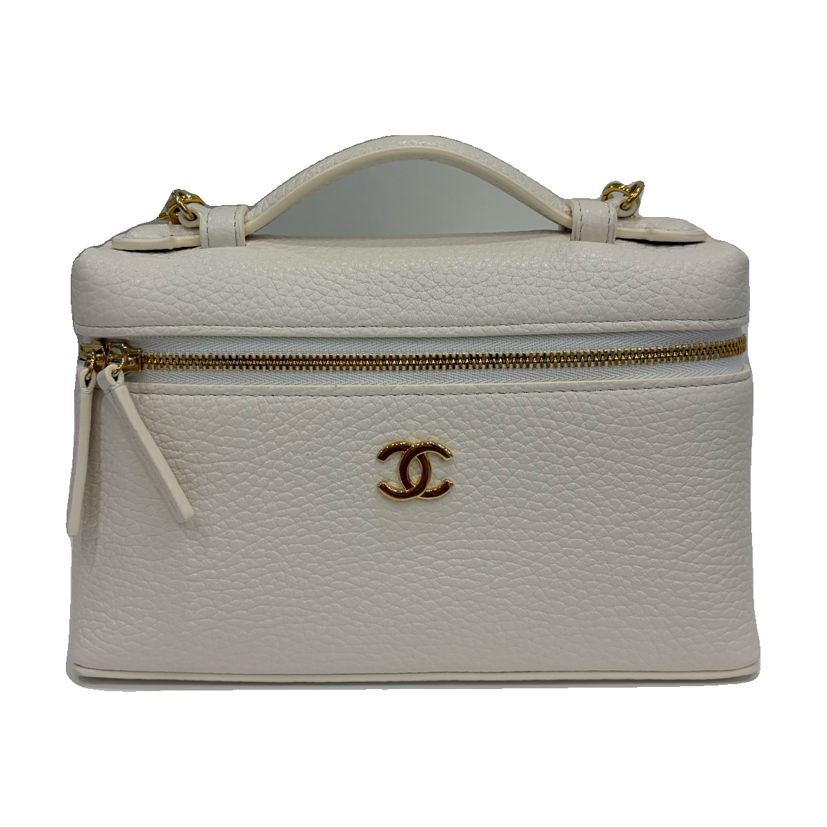 Chanel White Cowhide Leather Vanity Chain Bag, Microchip Version