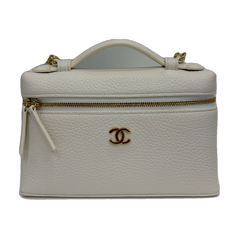 Chanel White Cowhide Leather Vanity Chain Bag, Microchip Version