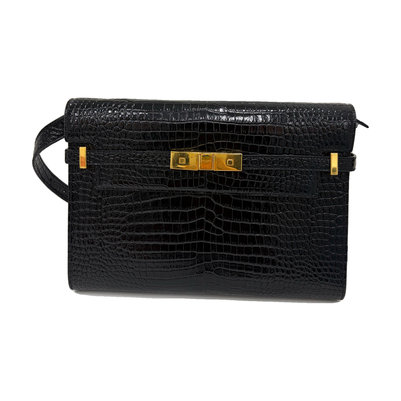 Saint Laurent Manhattan Medium, Black Croc-Embossed Leather, Gold Hardware