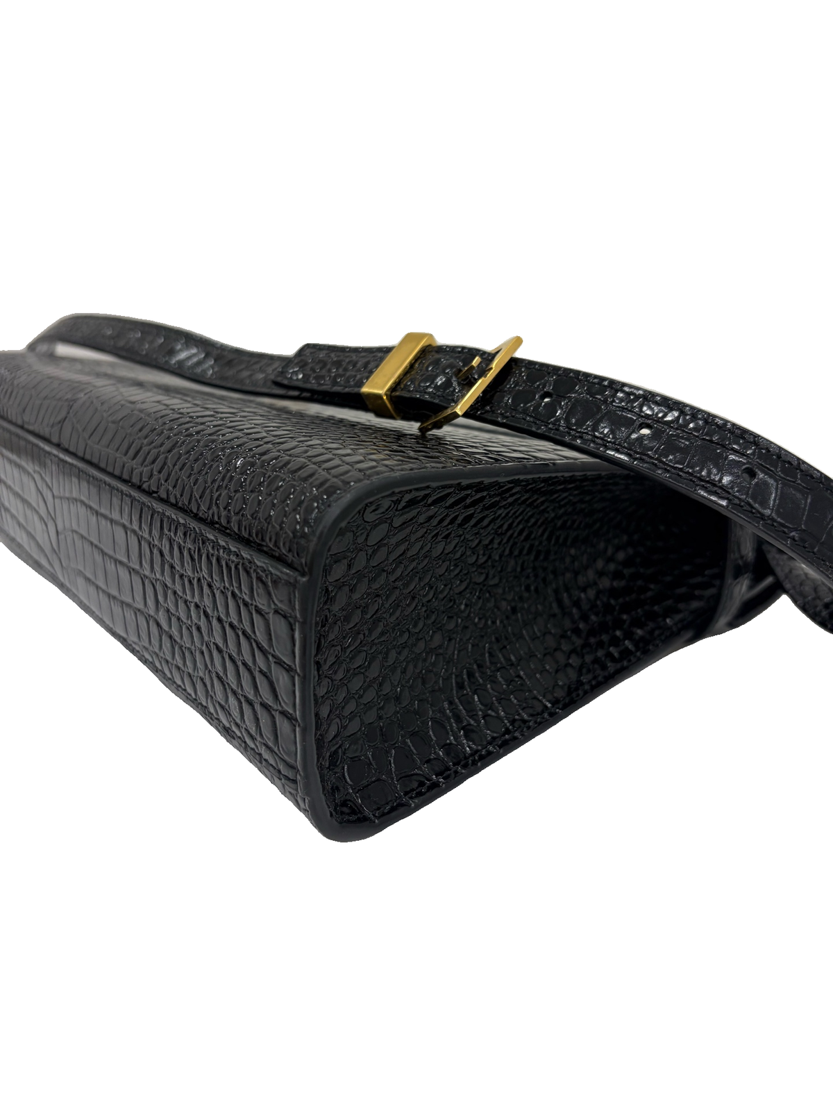 Saint Laurent Manhattan Medium, Black Croc-Embossed Leather, Gold Hardware