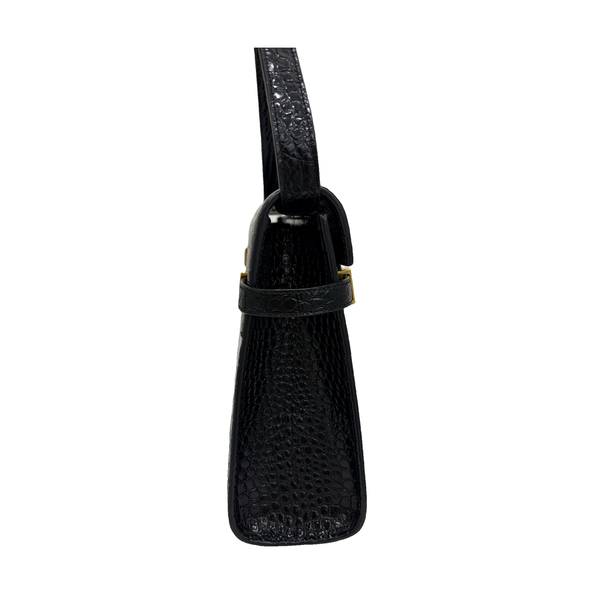 Saint Laurent Manhattan Medium, Black Croc-Embossed Leather, Gold Hardware