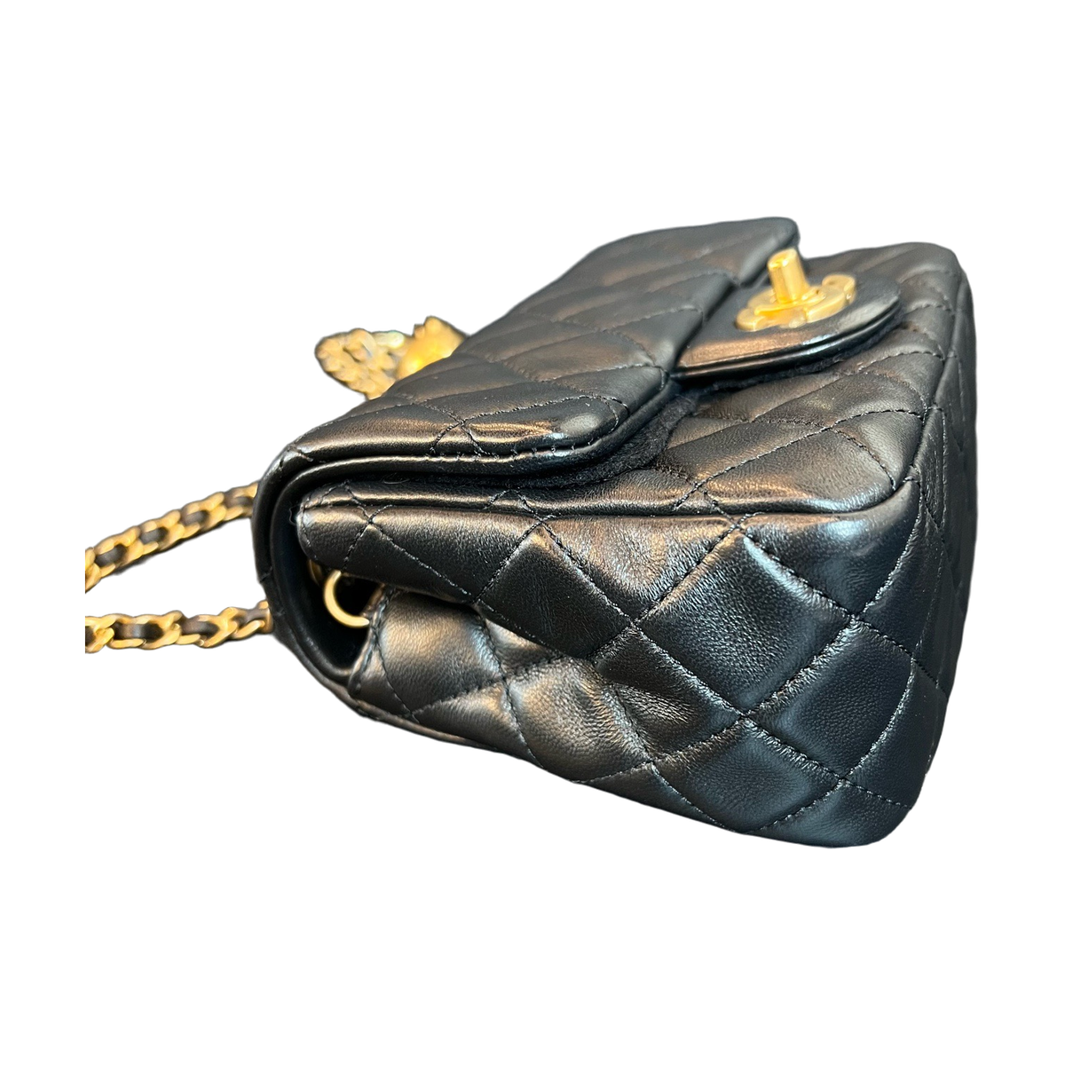 Chanel Black Lambskin Pearl Crush Square Mini Flap, Chip Version