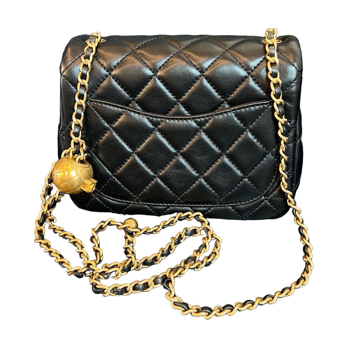 Chanel Black Lambskin Pearl Crush Square Mini Flap, Chip Version