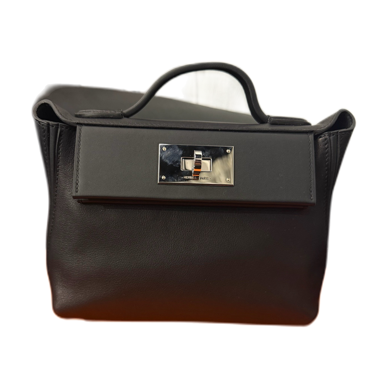 Hermès 2424 Mini, Black, Silver Hardware, Volupto Leather, W Stamp, 2024