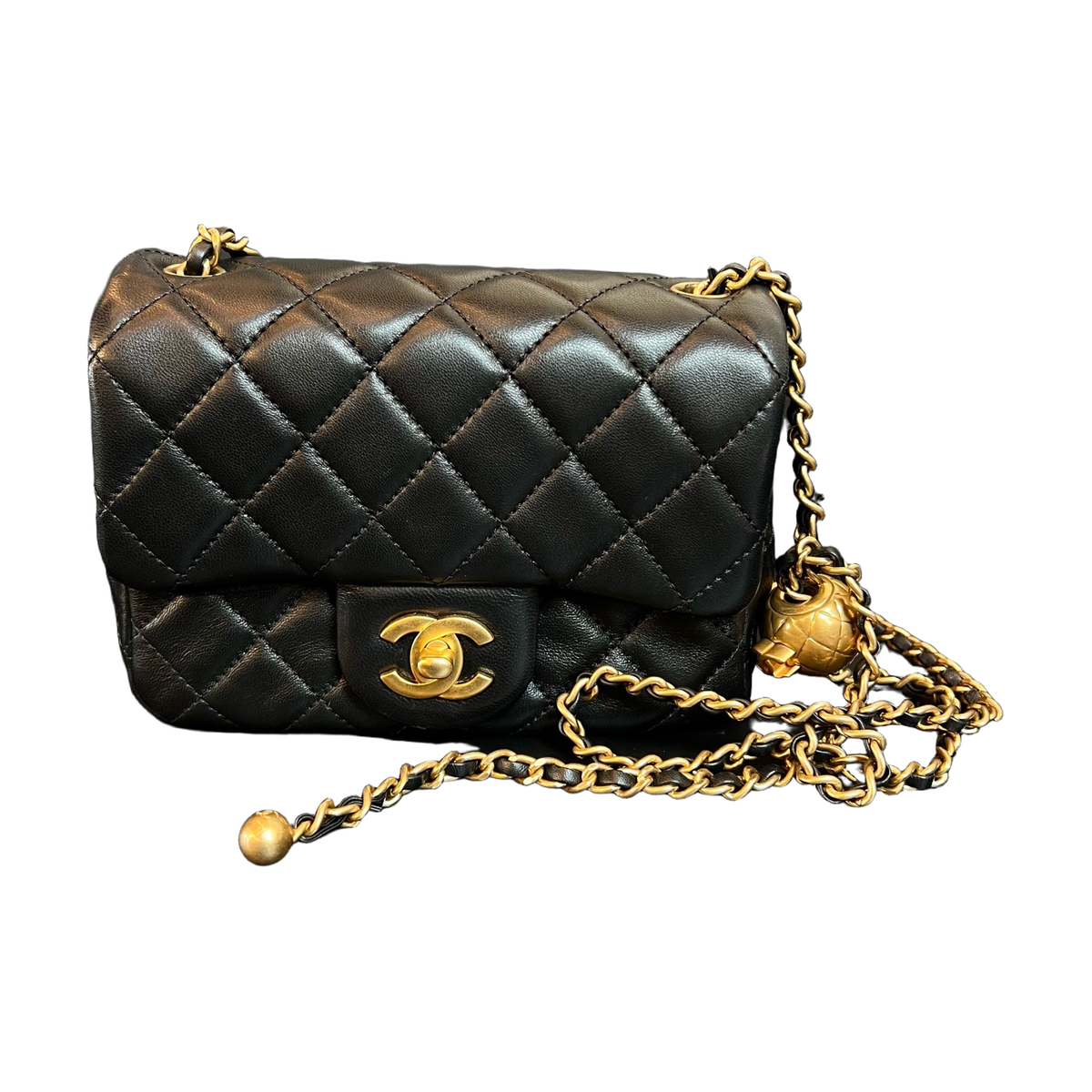 Chanel Black Lambskin Pearl Crush Square Mini Flap, Chip Version