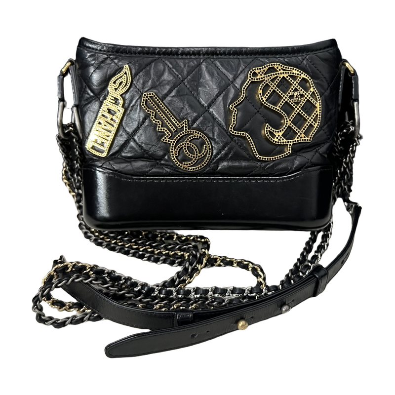 Chanel Metales Art Series Badge Gabrielle Small Bag, Black Caviar & Gold Hardware, 24 Stamp