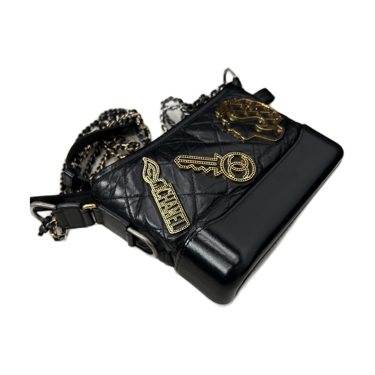 Chanel Metales Art Series Badge Gabrielle Small Bag, Black Caviar & Gold Hardware, 24 Stamp