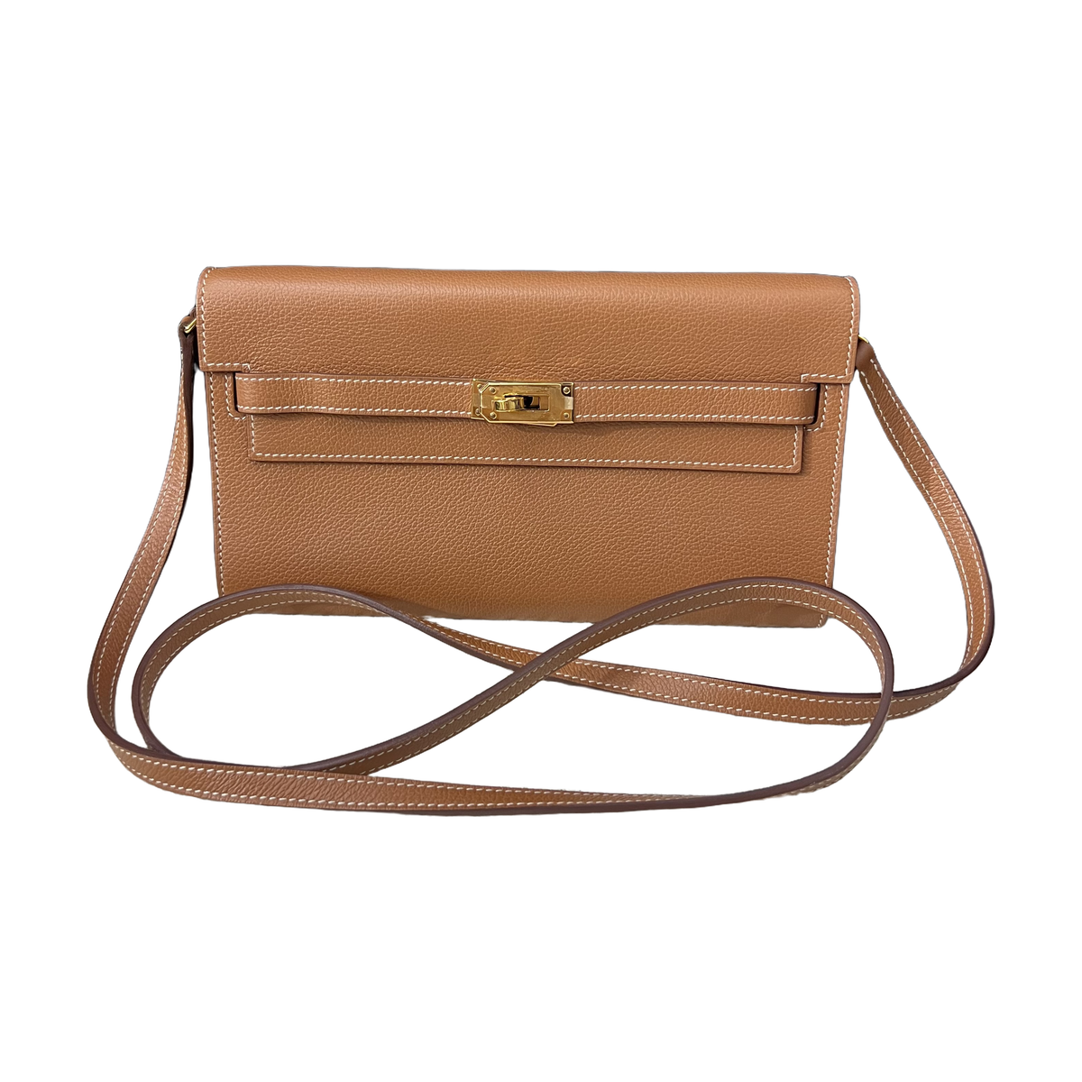 Hermès Kelly, Togo (EC) Leather, Gold Brown, Gold Hardware, B Stamp
