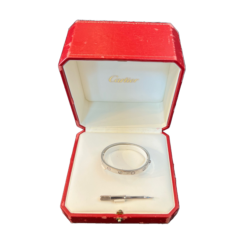 Cartier LOVE Bracelet, 18K White Gold with 6 Diamonds, Size 16
