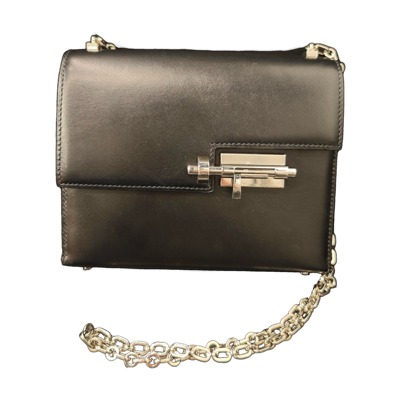 Hermès Mini Sac à Dépêches, Black, Silver Hardware, Box Calf Leather, Z Stamp