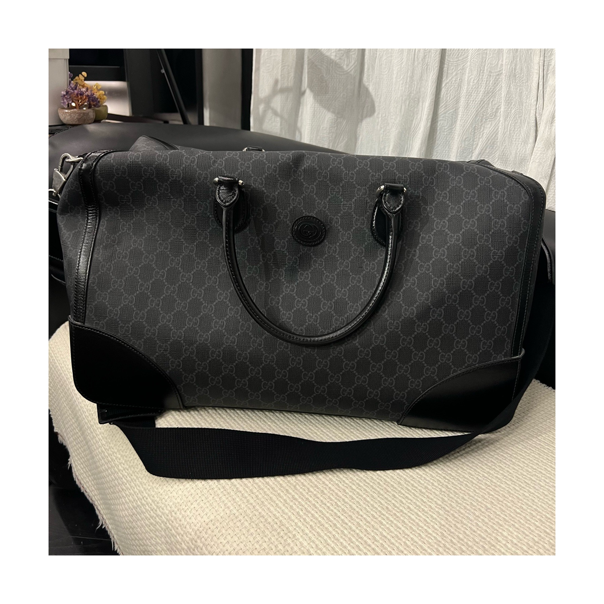 Gucci Black GG Supreme Travel Bag