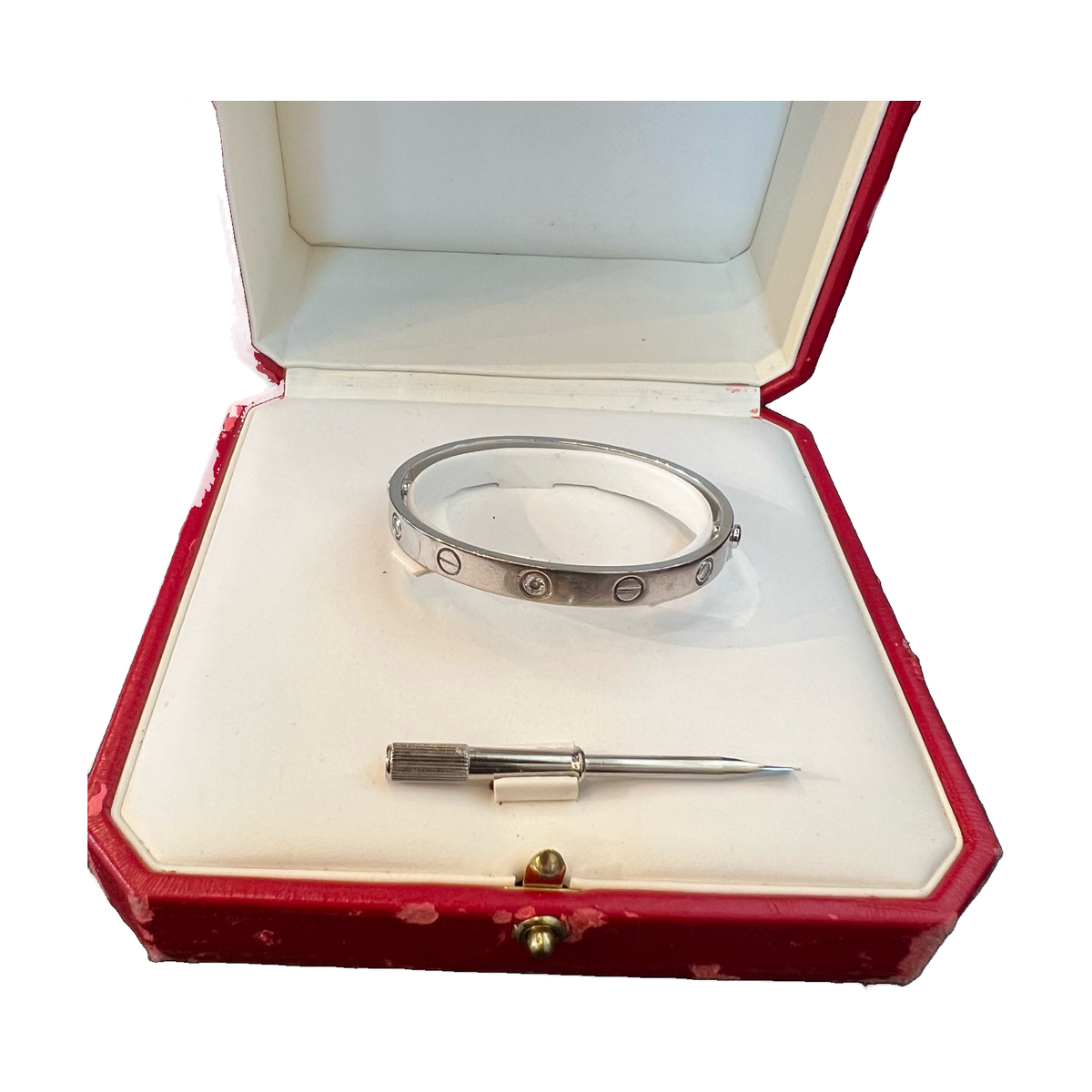 Cartier LOVE Bracelet, 18K White Gold with 6 Diamonds, Size 16