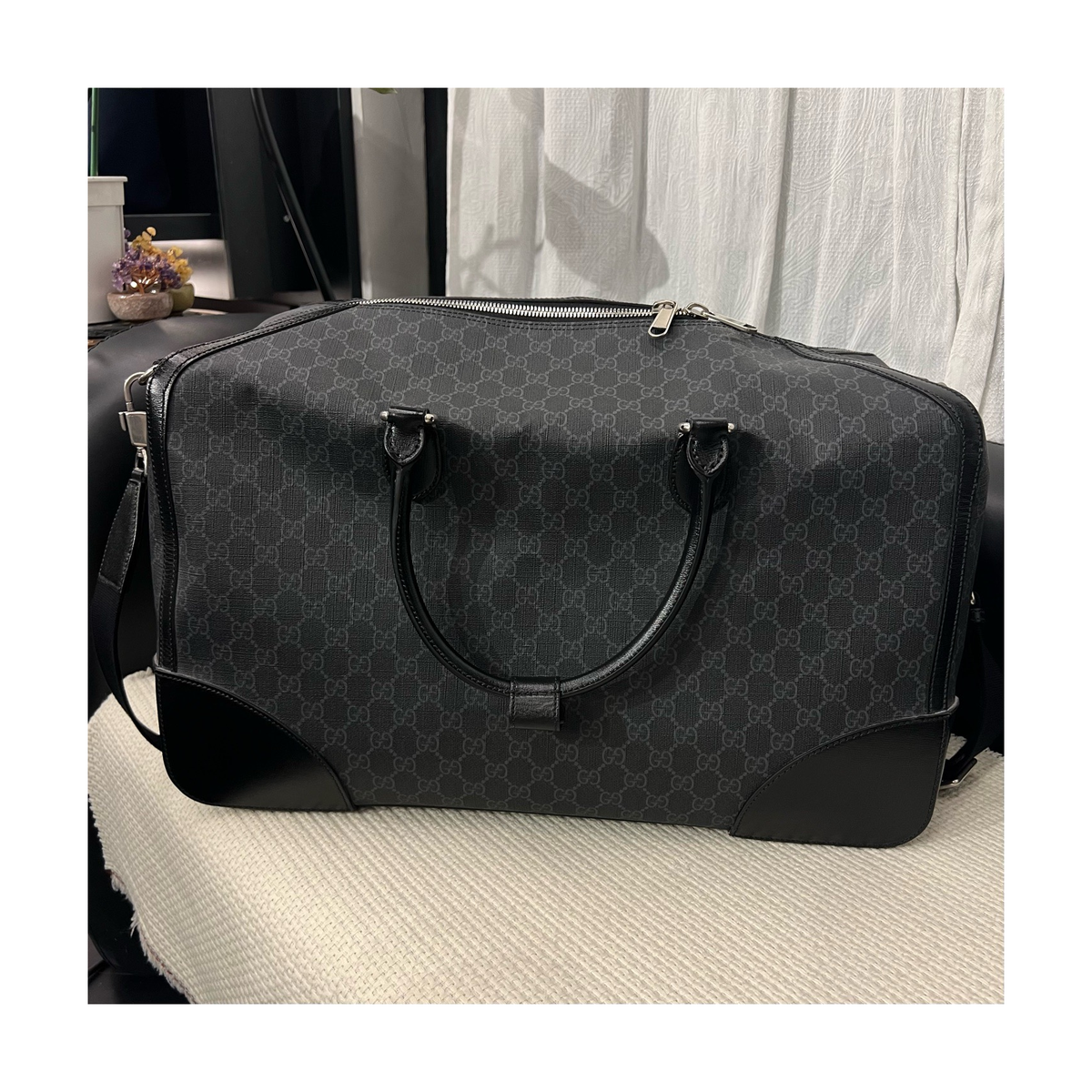 Gucci Black GG Supreme Travel Bag