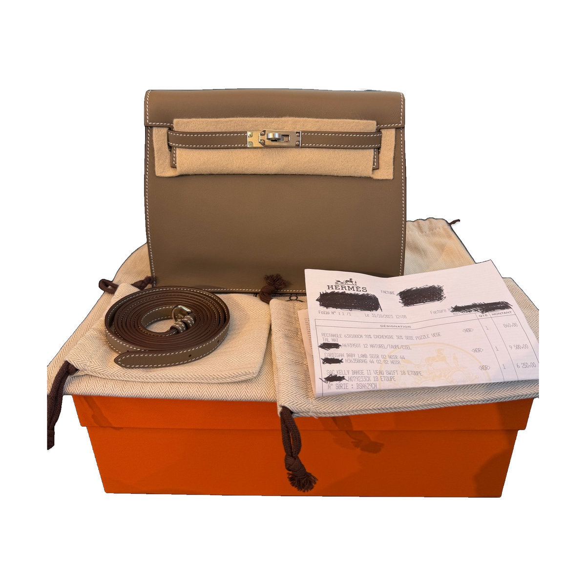 Hermès Elephant Grey Kelly Danse, Swift Leather, Silver Hardware, Stamp B