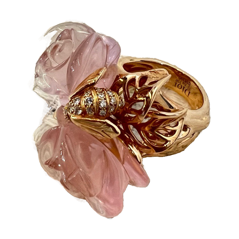 Dior Rose Bagatelle 18K Rose Gold Pink Crystal Ring, Size 52