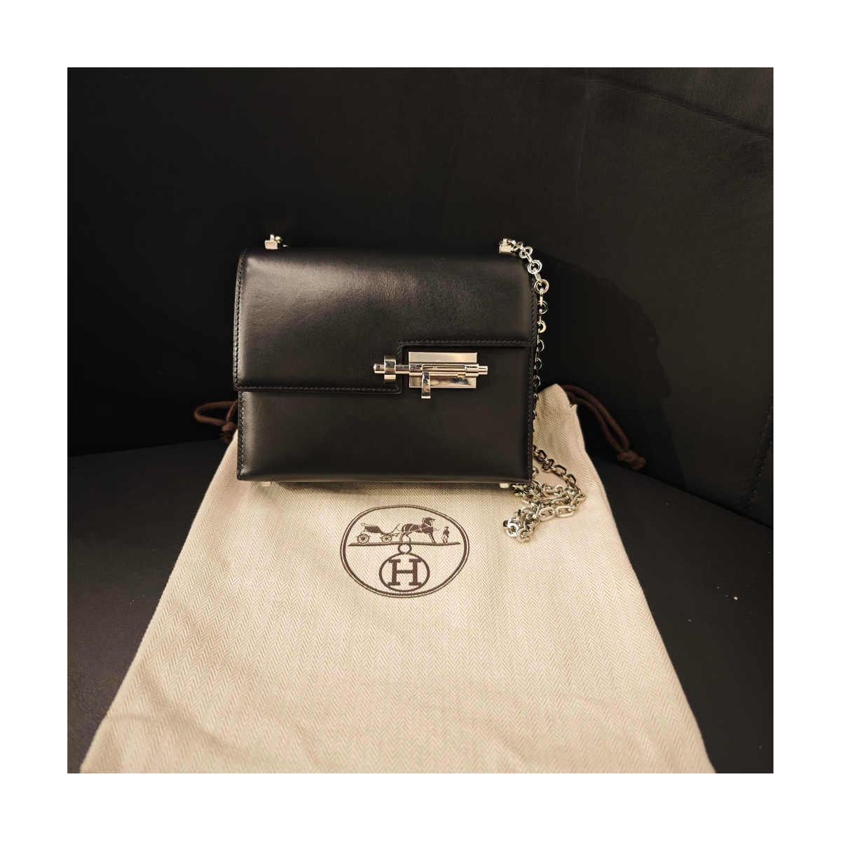Hermès Mini Sac à Dépêches, Black, Silver Hardware, Box Calf Leather, Z Stamp