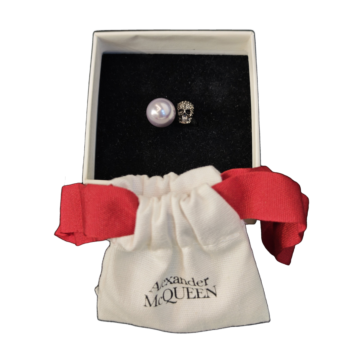 Alexander McQueen Vintage Gold-Tone Faux Pearl & Crystal Skull Ring