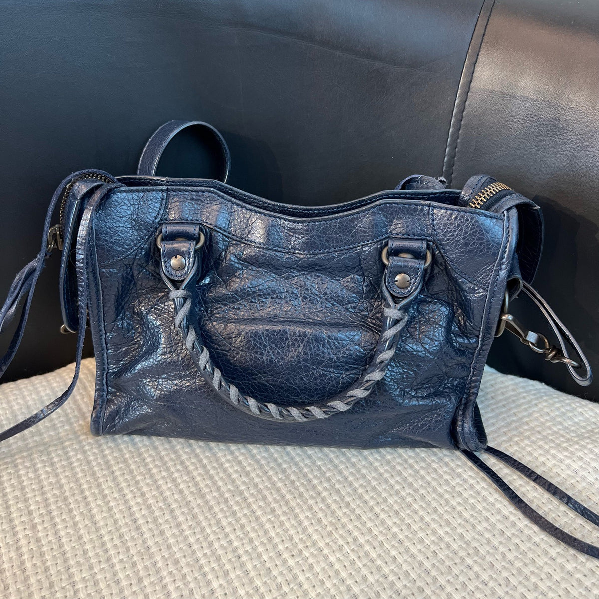 Balenciaga City Mini, Lambskin Leather, Blue, Giant Studs Motocross Ba