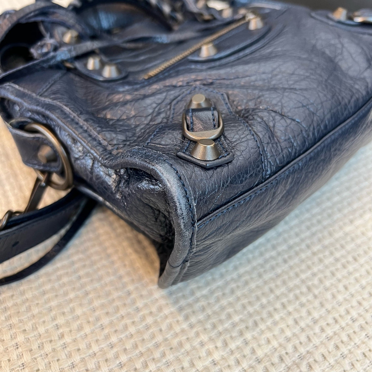 Balenciaga City Mini, Lambskin Leather, Blue, Giant Studs Motocross Ba