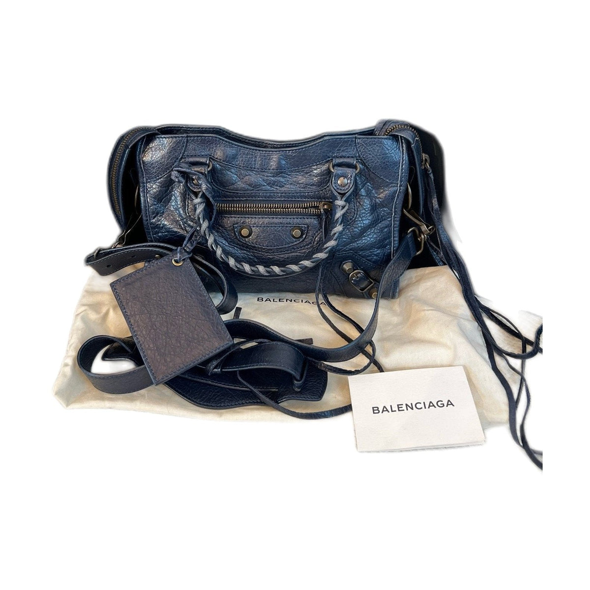 Balenciaga City Mini, Lambskin Leather, Blue, Giant Studs Motocross Ba