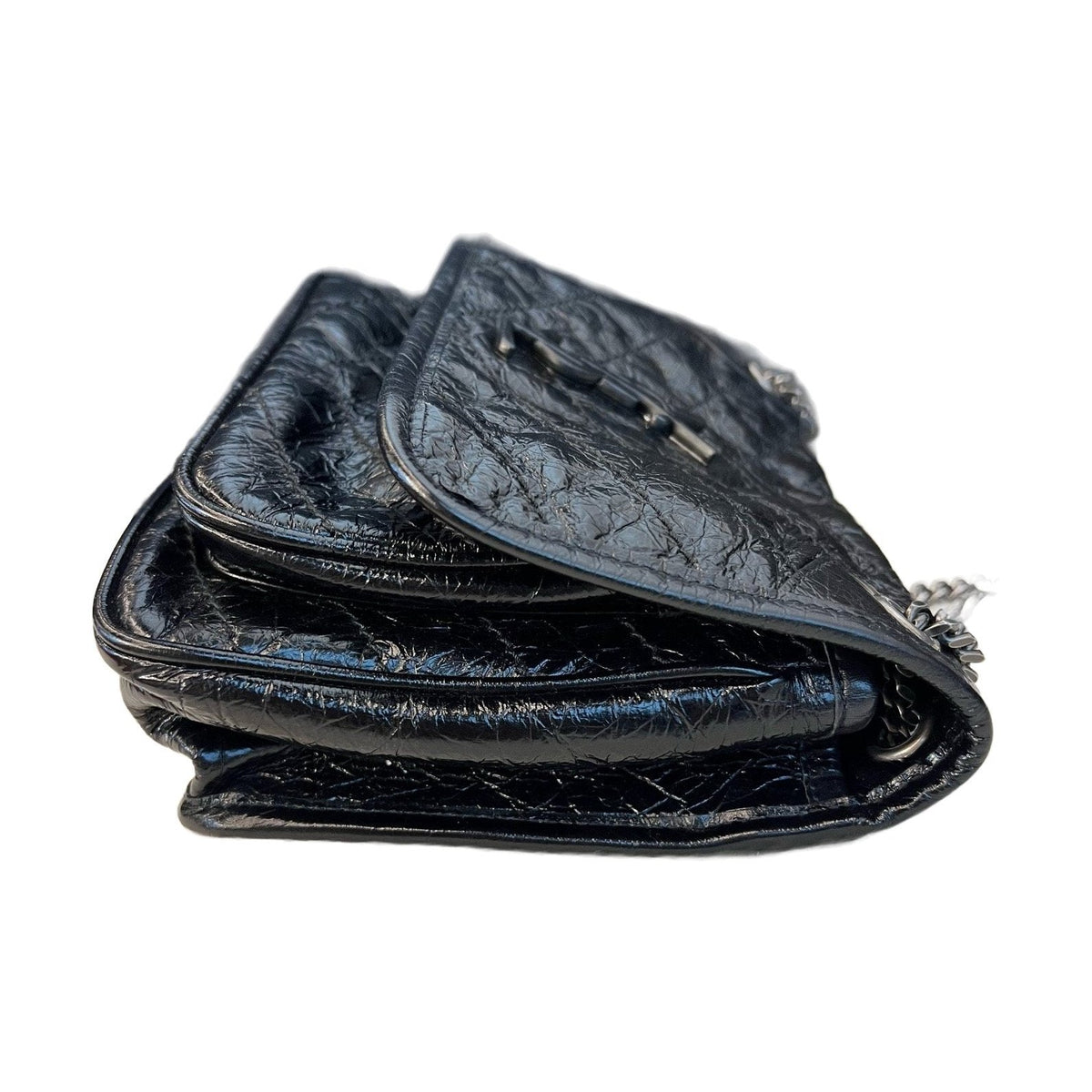 YSL Saint Laurent Niki Small, Black Crinkled Wax Leather, Non-D Buckle Chain Bag