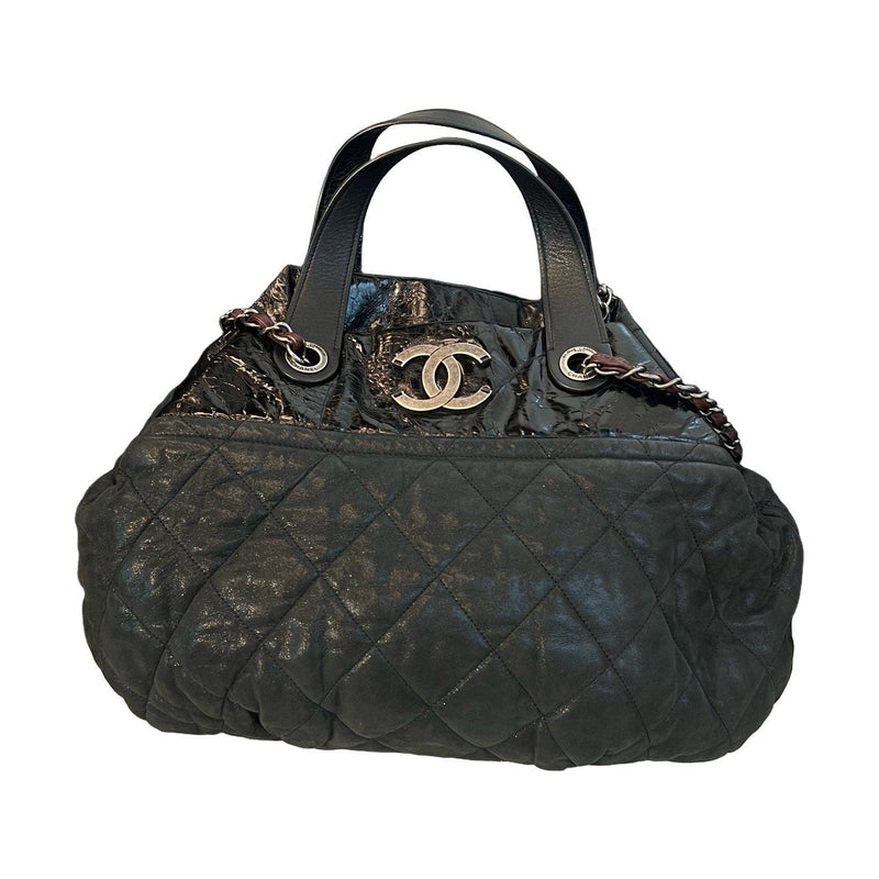 Chanel Silver Hardware Tote Bag, Canvas & Waxed Calfskin, Shoulder & Handbag