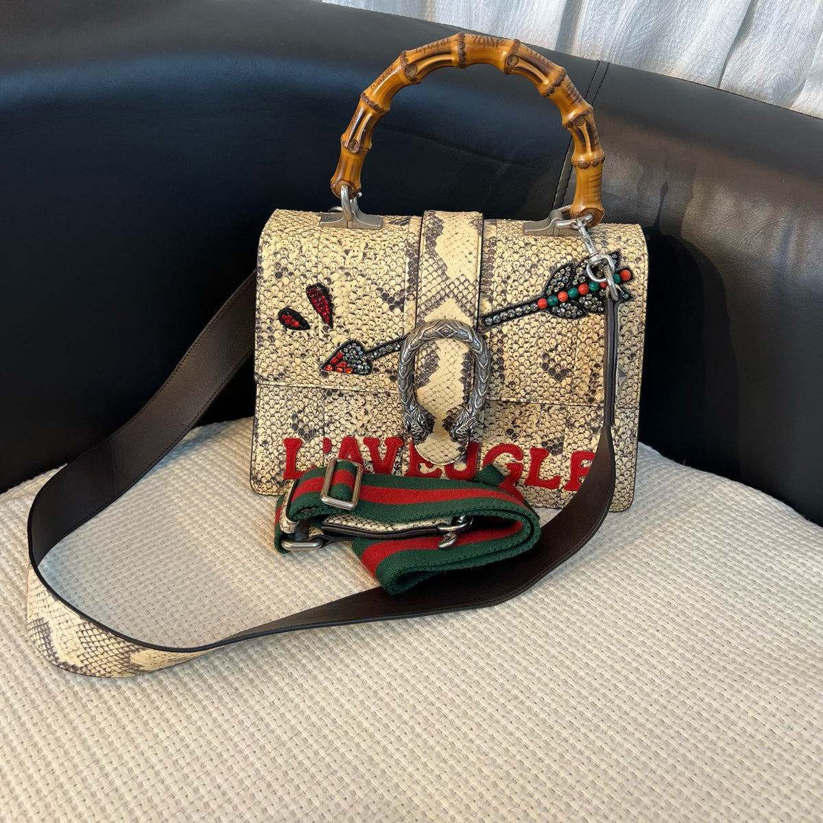 Gucci Valentine Limited Edition Bamboo Python Dionysus Bag, Black Label, Code A02