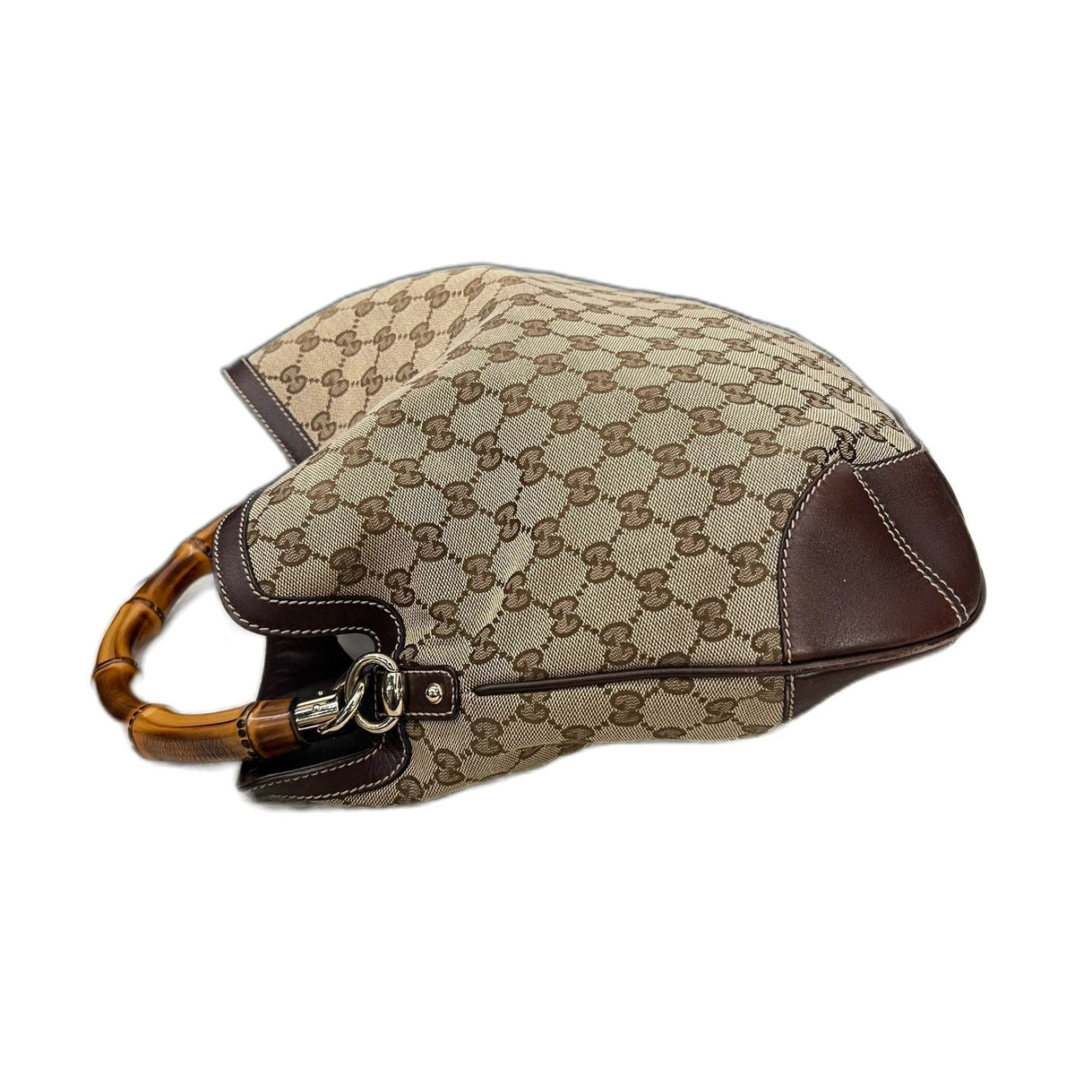 Gucci Vintage GG Canvas Bamboo Handle Hobo Bag, Brown Leather Trim
