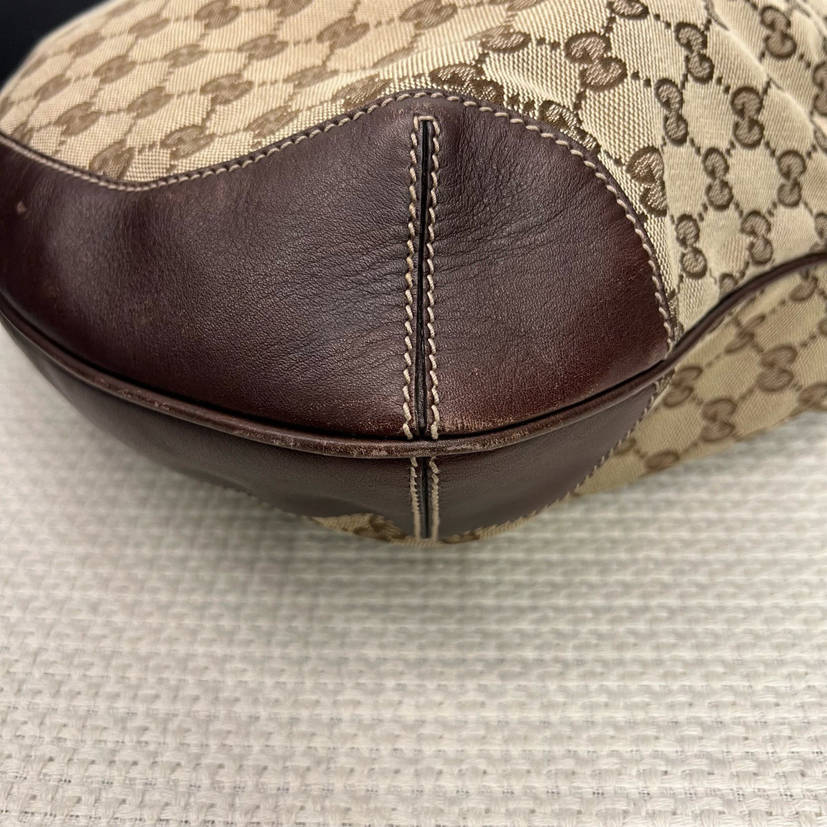 Gucci Vintage GG Canvas Bamboo Handle Hobo Bag, Brown Leather Trim
