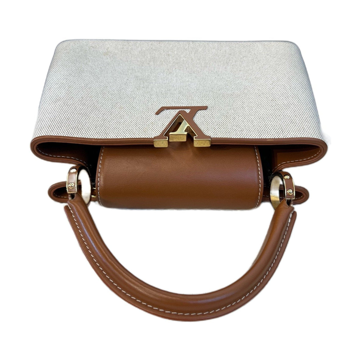 Louis Vuitton Capucines MM, Beige Brown Canvas & Calfskin, Chip Version