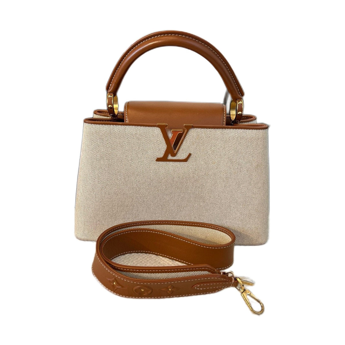 Louis Vuitton Capucines MM, Beige Brown Canvas & Calfskin, Chip Version