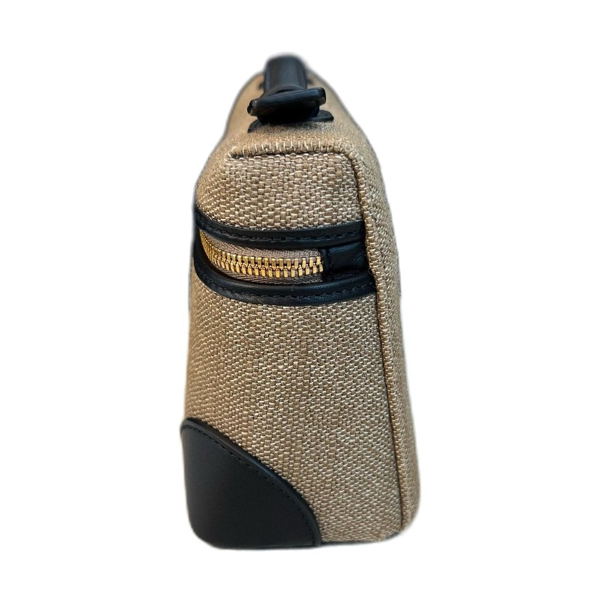 Loro Piana Linen Canvas & Black Leather Bag, Gold Hardware
