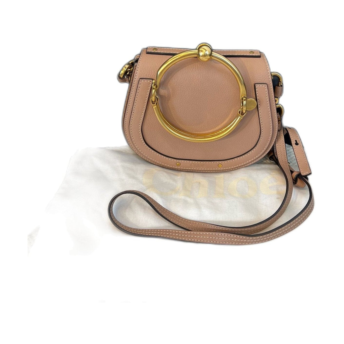 Chloé Nile Bracelet Bag, Beige Nude, Gold Ring Hardware Shoulder Bag