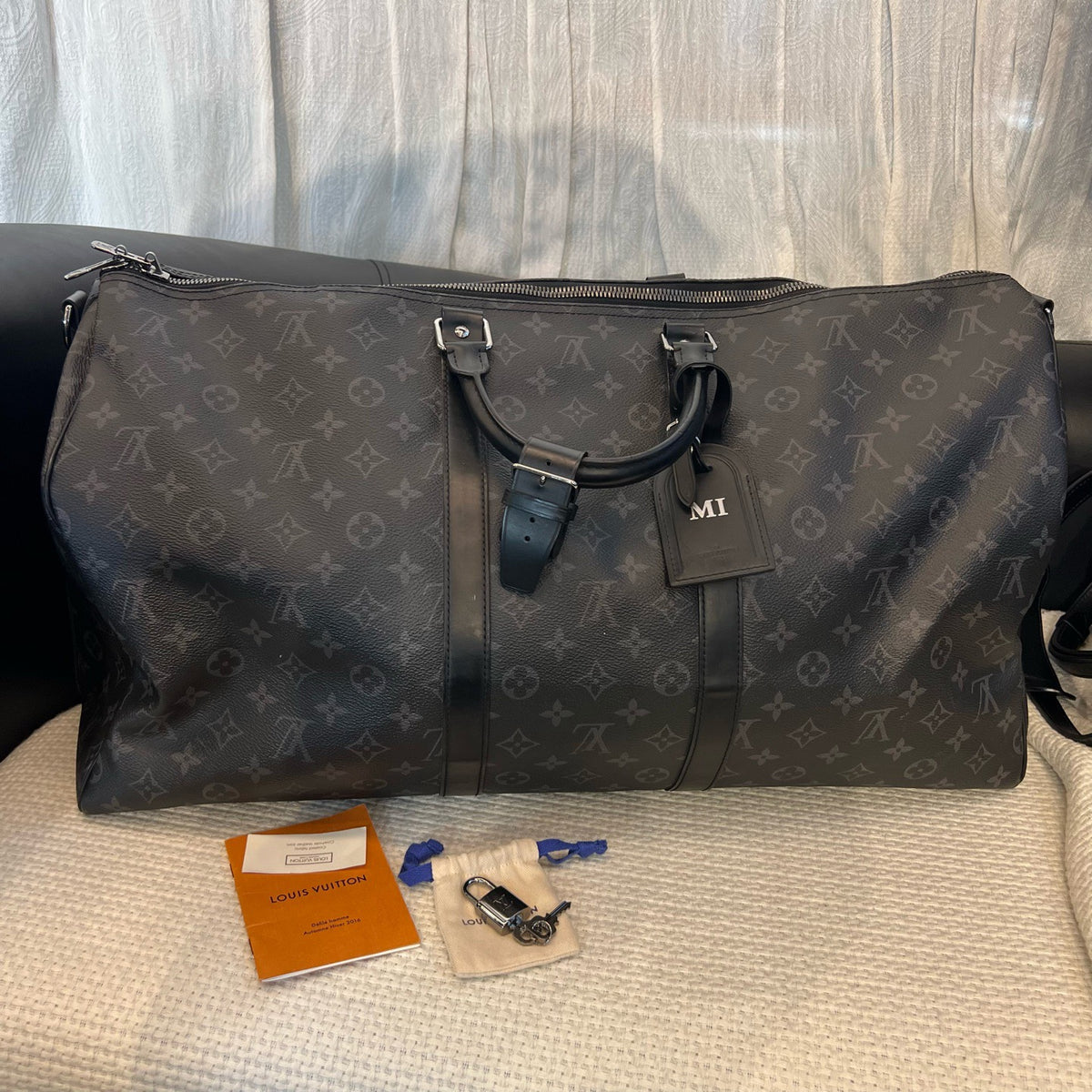 Louis Vuitton Keepall 55 Black Phantom Travel Bag Handbag Shoulder Bag