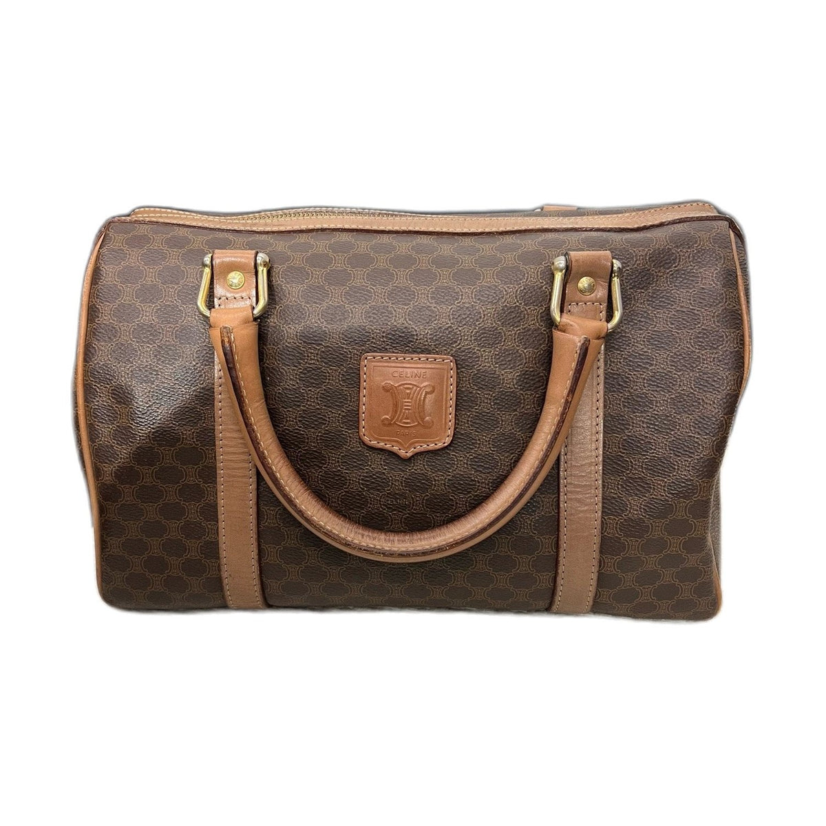 Celine Vintage Boston Bag, Brown Monogram Handbag