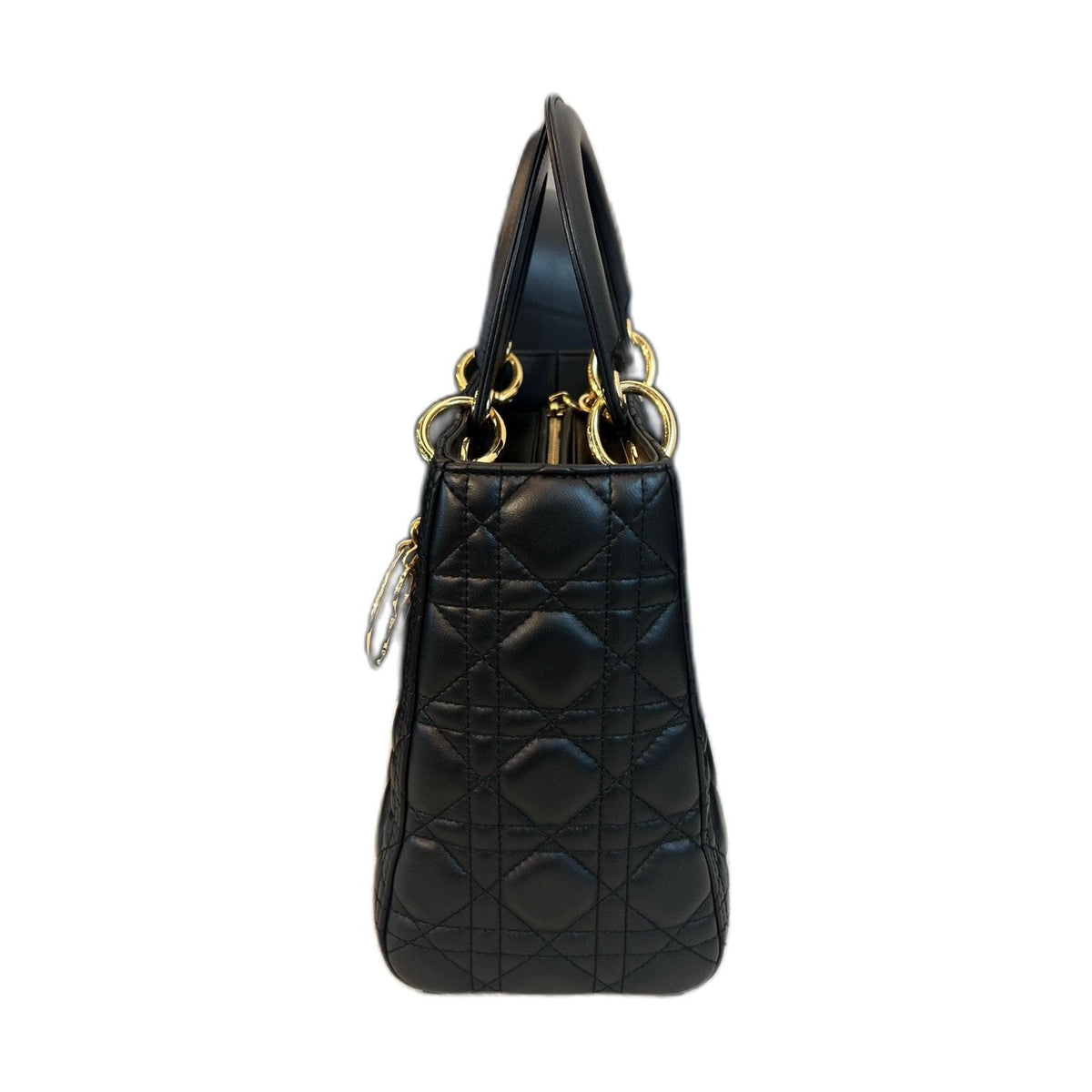 Dior Black & Gold Lambskin Medium Lady Dior Bag, Handbag Shoulder & Crossbody