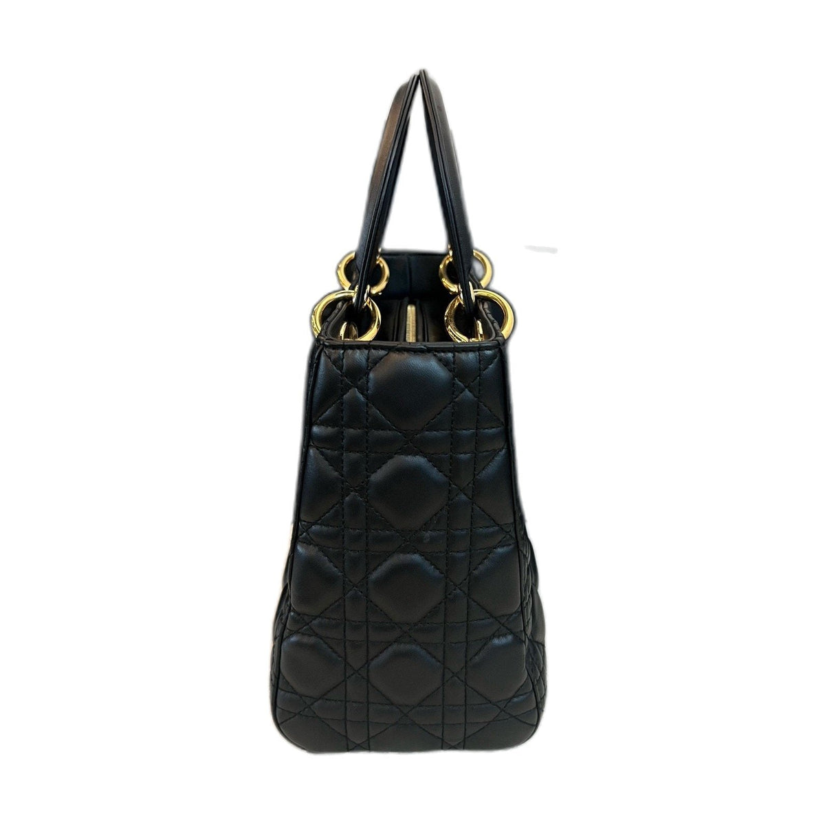 Dior Black & Gold Lambskin Medium Lady Dior Bag, Handbag Shoulder & Crossbody