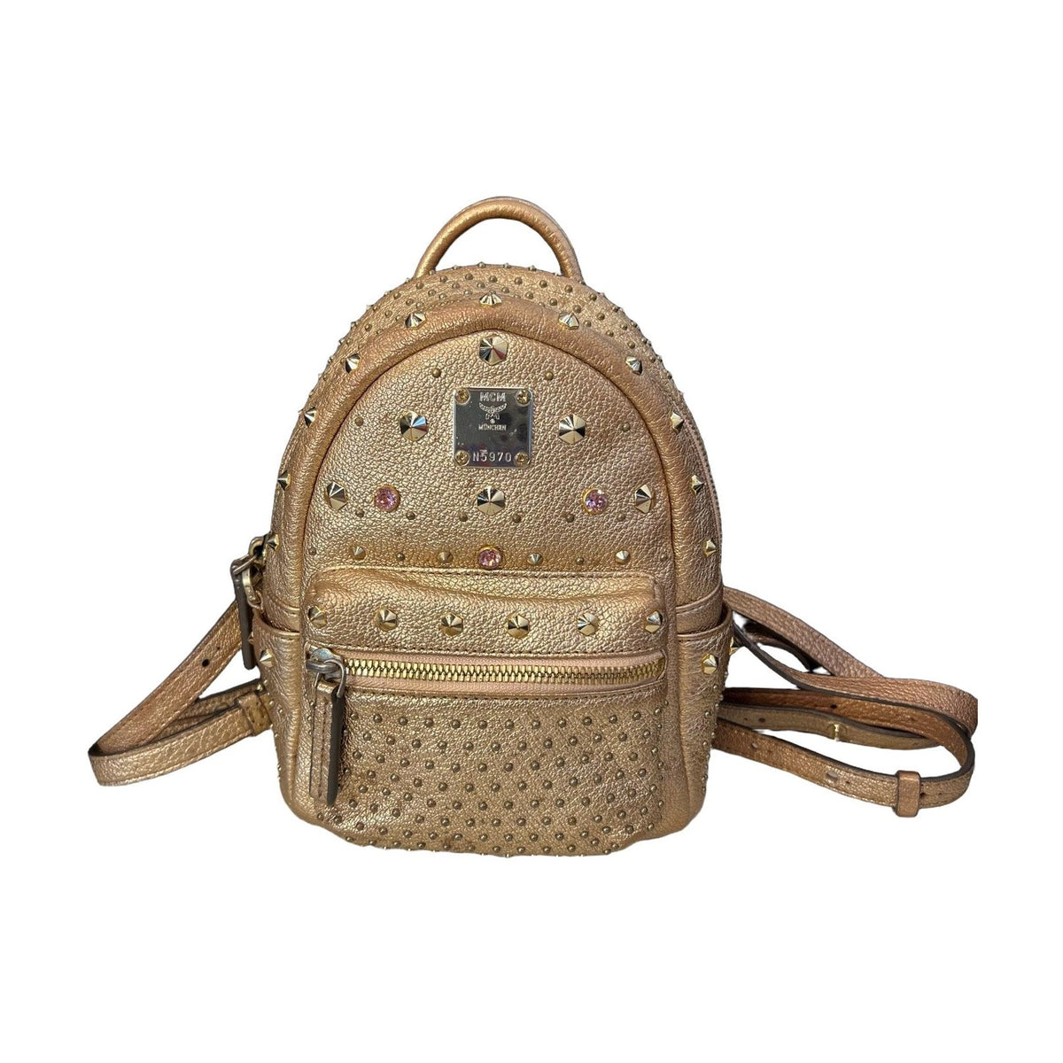 MCM Champagne Gold Studded Mini Backpack