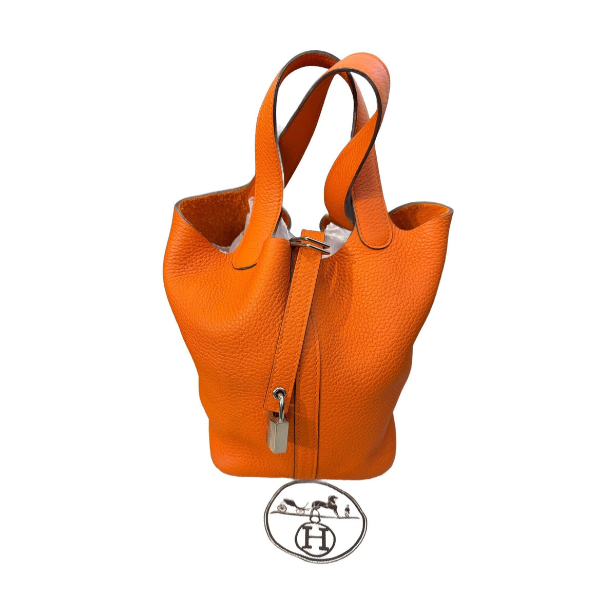 Hermès Picotin 18 Handbag, Orange Taurillon Clemence Leather, Y Stamp, Missing Lock Key